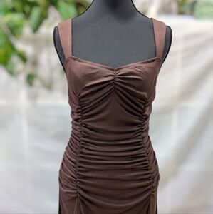 Rihoas / new with tags / Women's Coffee Ruched Knitted Slip Midi Dress